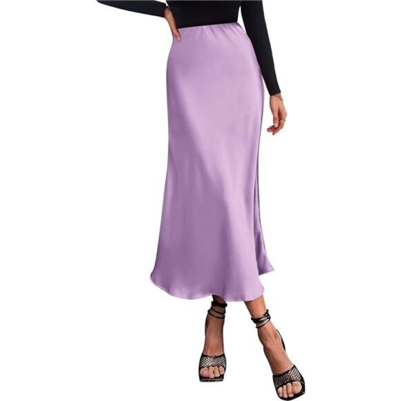 Dresses & Skirts - Womens Long Satin Skirt Elegant Violet